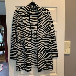 Kasper Black/Tan Zebra Open front Cardigan Long Sweater sz S